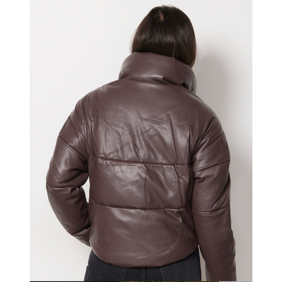 Apparis Jemma Puffer Jacket Cocoa Faux Leather Full Zip Funnel Neck Sz XL - Picture 7 of 16